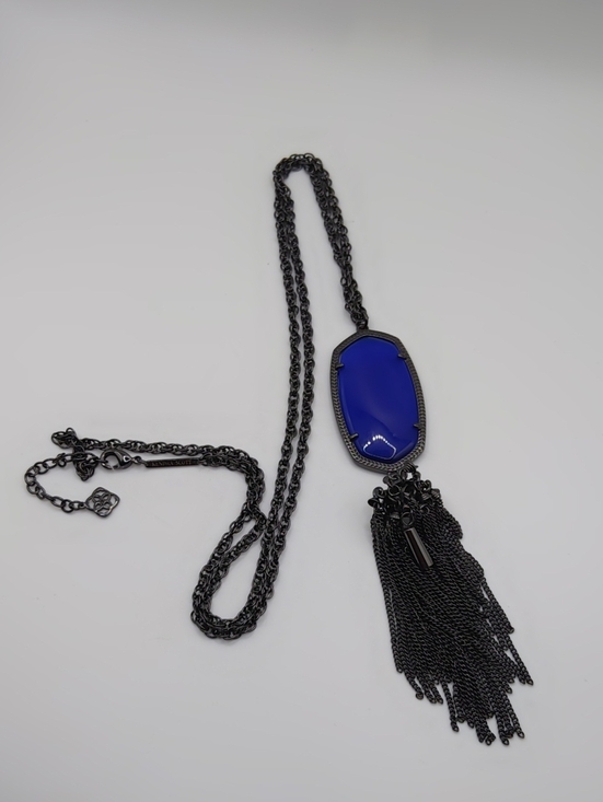 Kendra Scott Jewelry - Kendra Scott Rayne Blue Cats Eye Pendant And Gunmetal Chain And Tassel Rare